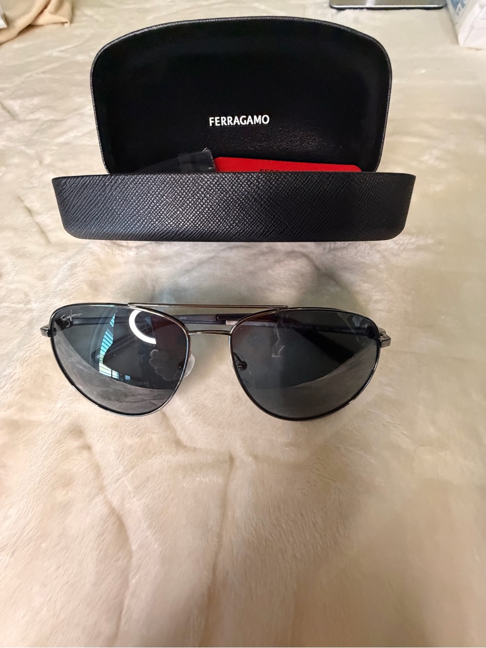 New Salvatore Ferragamo Black Aviator Sunglasses
